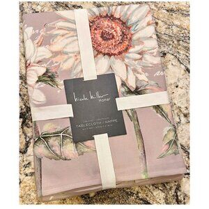 Nicole Miller White Sunflowers Fabric Tablecloth | 60" x 84"